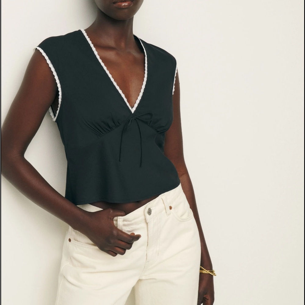 Reformation Cherry Top - Black V-Neck Women's Top